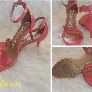 Calvin Klein Lali Ankle Strap Sandals,Coral Sz 7.5